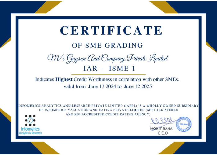 Gayson And Company Private Limited - SME Certificate-1